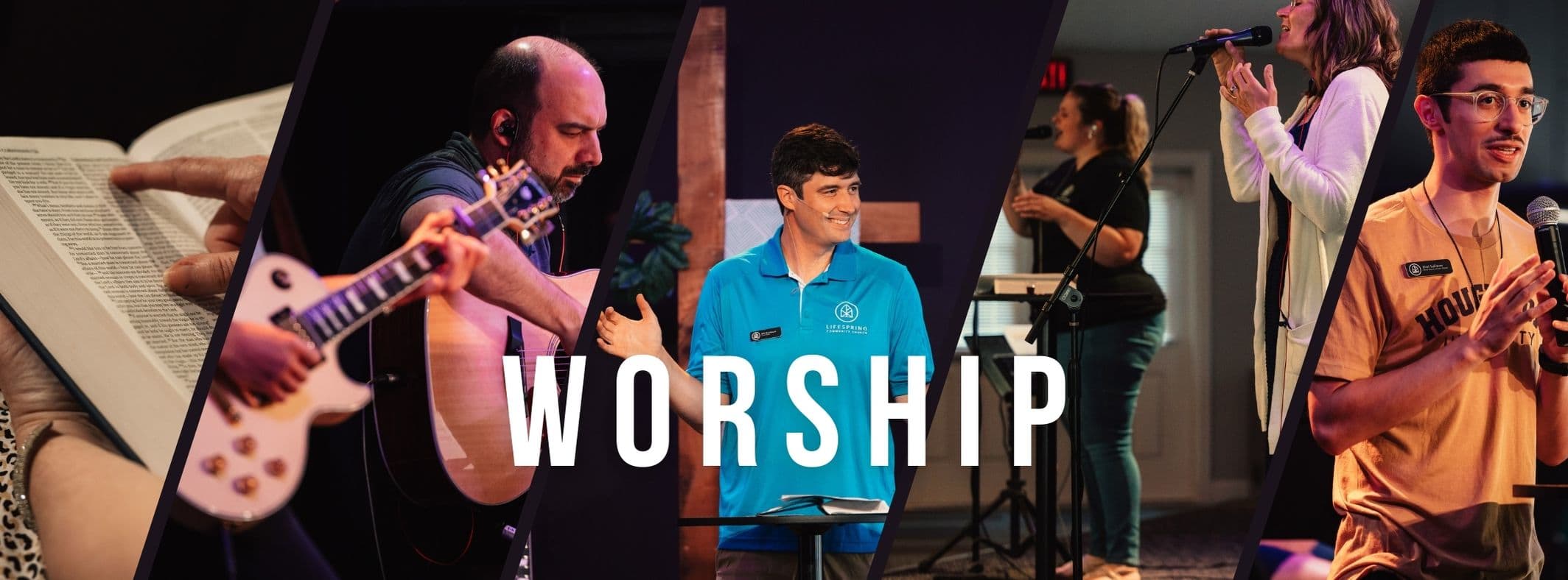 Four pictures showing worship at Lifespring Community Church.